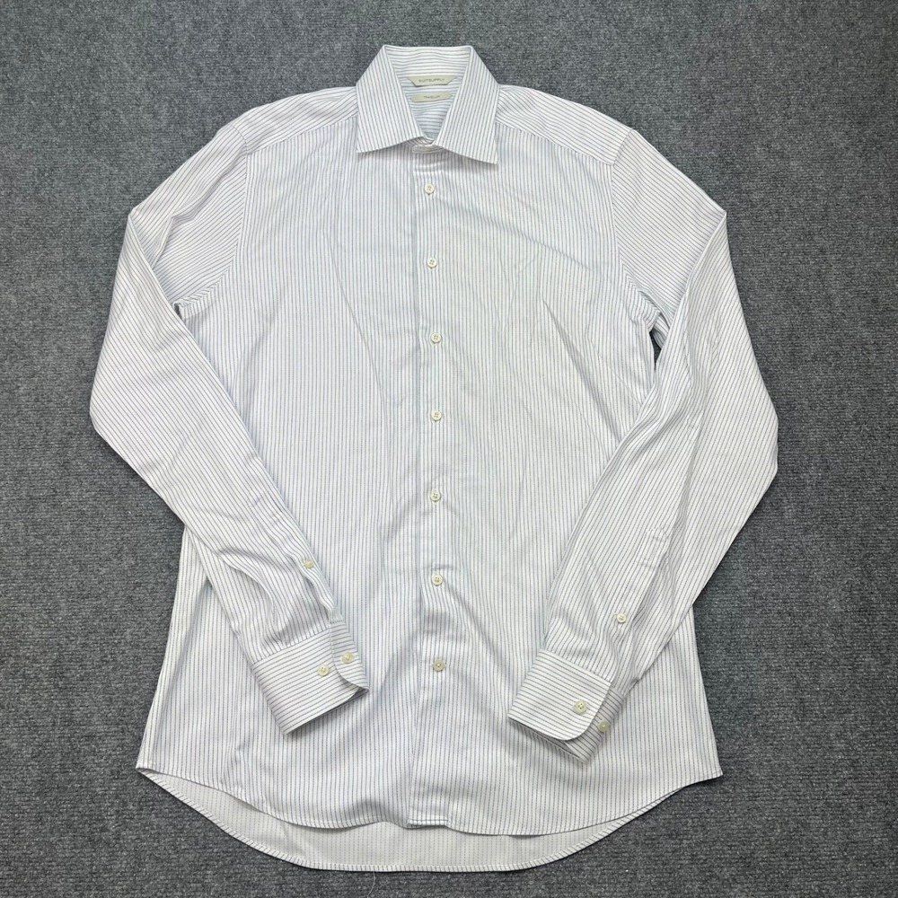 Suitsupply Traveller Shirt Men 39-7 15.5L Slim Fit White Blue Striped Cotton